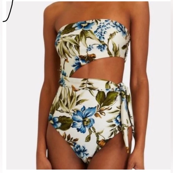 Zimmermann Aliane Scarf Tie Floral Bandeau One-Piece Swimsuit - Picture 2 of 6